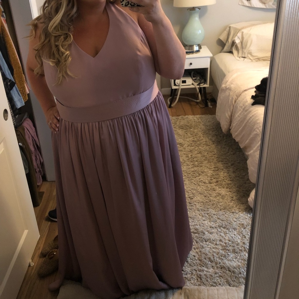 V neck halter bridesmaid gown with sash